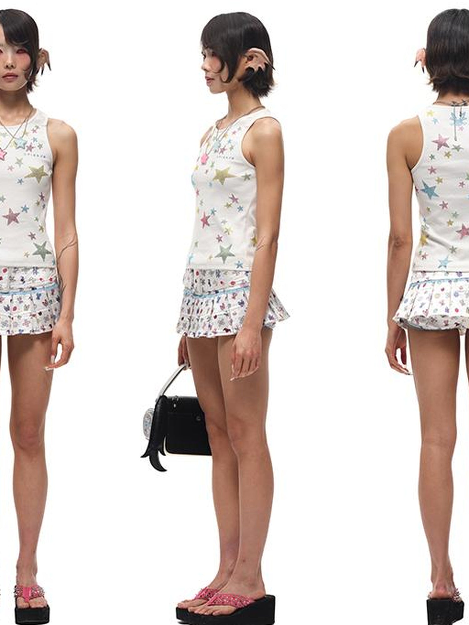 CFIERCE Sticker Print Pleated Skirt