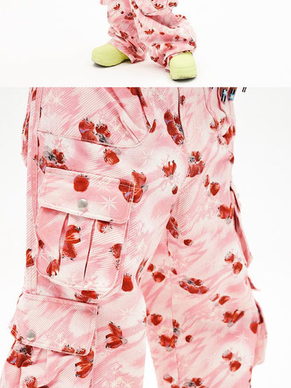 CFIERCE Strawberry Print Flared Denim Trousers