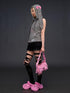 CFIERCE Striped Rhinestone Bow Rabbit Ear Zipper Women&