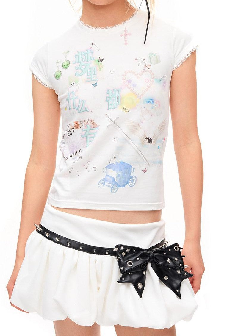 CFIERCE Studded Bow Puff 3D Embellished High Waist Women&