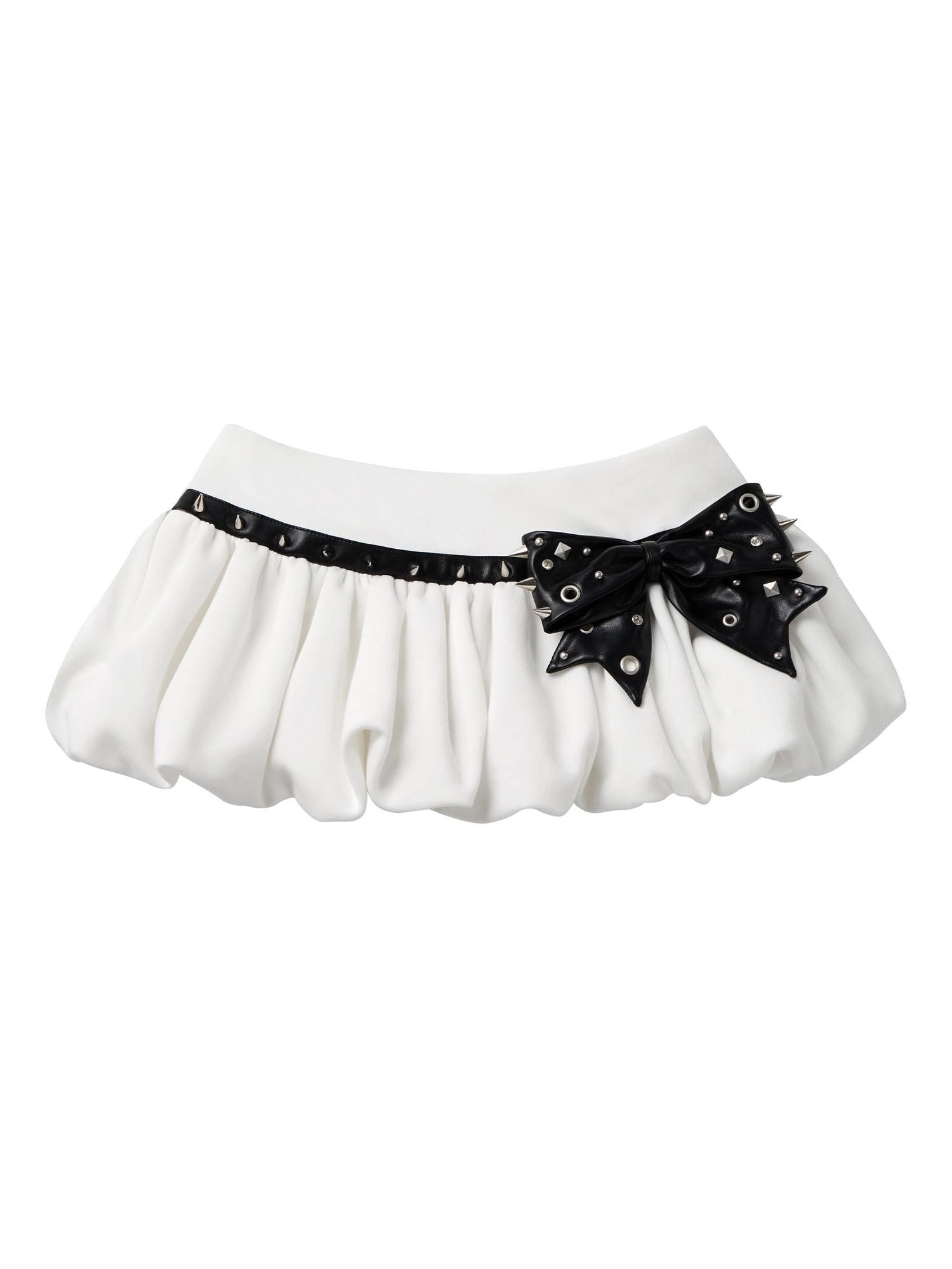 CFIERCE Studded Bow Puff 3D Embellished High Waist Women&