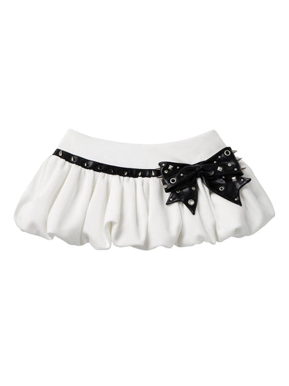 CFIERCE Studded Bow Puff 3D Embellished High Waist Women&