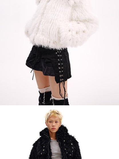 CFIERCE Studded Rabbit Ear Jacket V Neck T Shirt Long Sleeve
