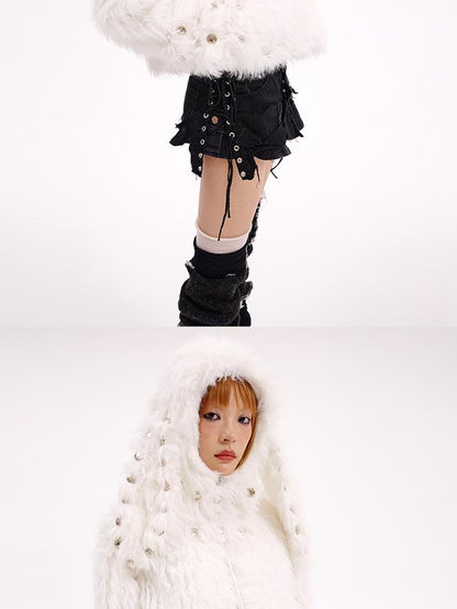 CFIERCE Studded Rabbit Ear Jacket V Neck T Shirt Long Sleeve