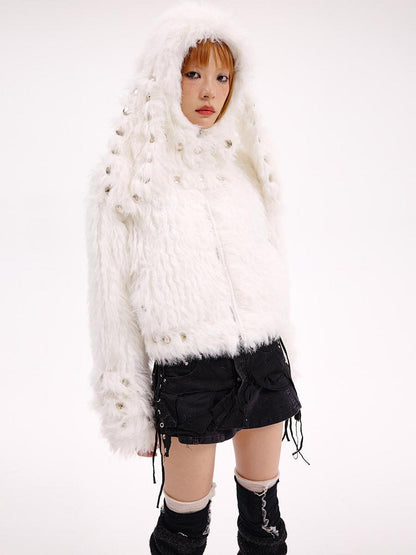 CFIERCE Studded Rabbit Ear Jacket V Neck T Shirt Long Sleeve