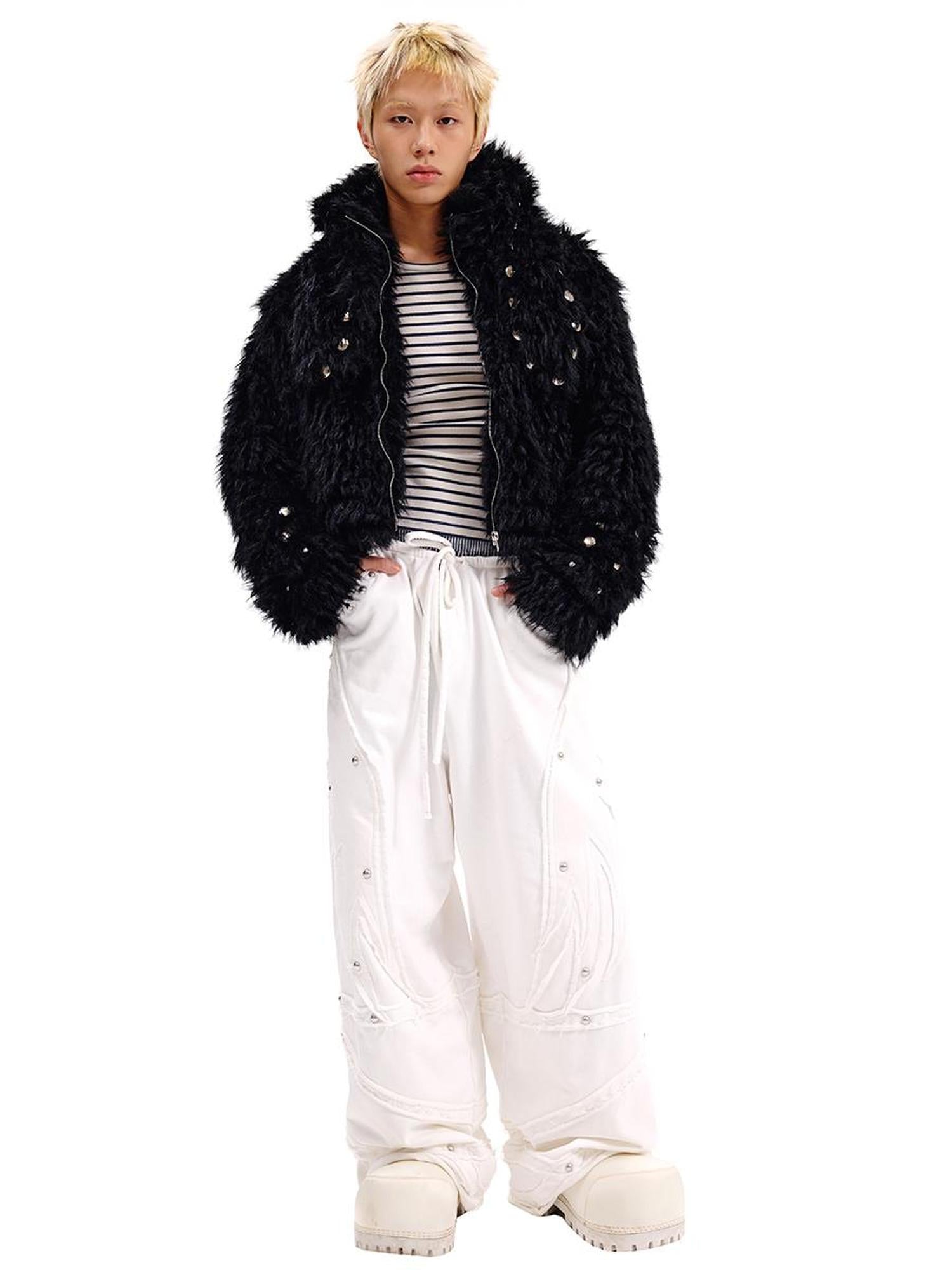 CFIERCE Studded Rabbit Ear Jacket V Neck T Shirt Long Sleeve