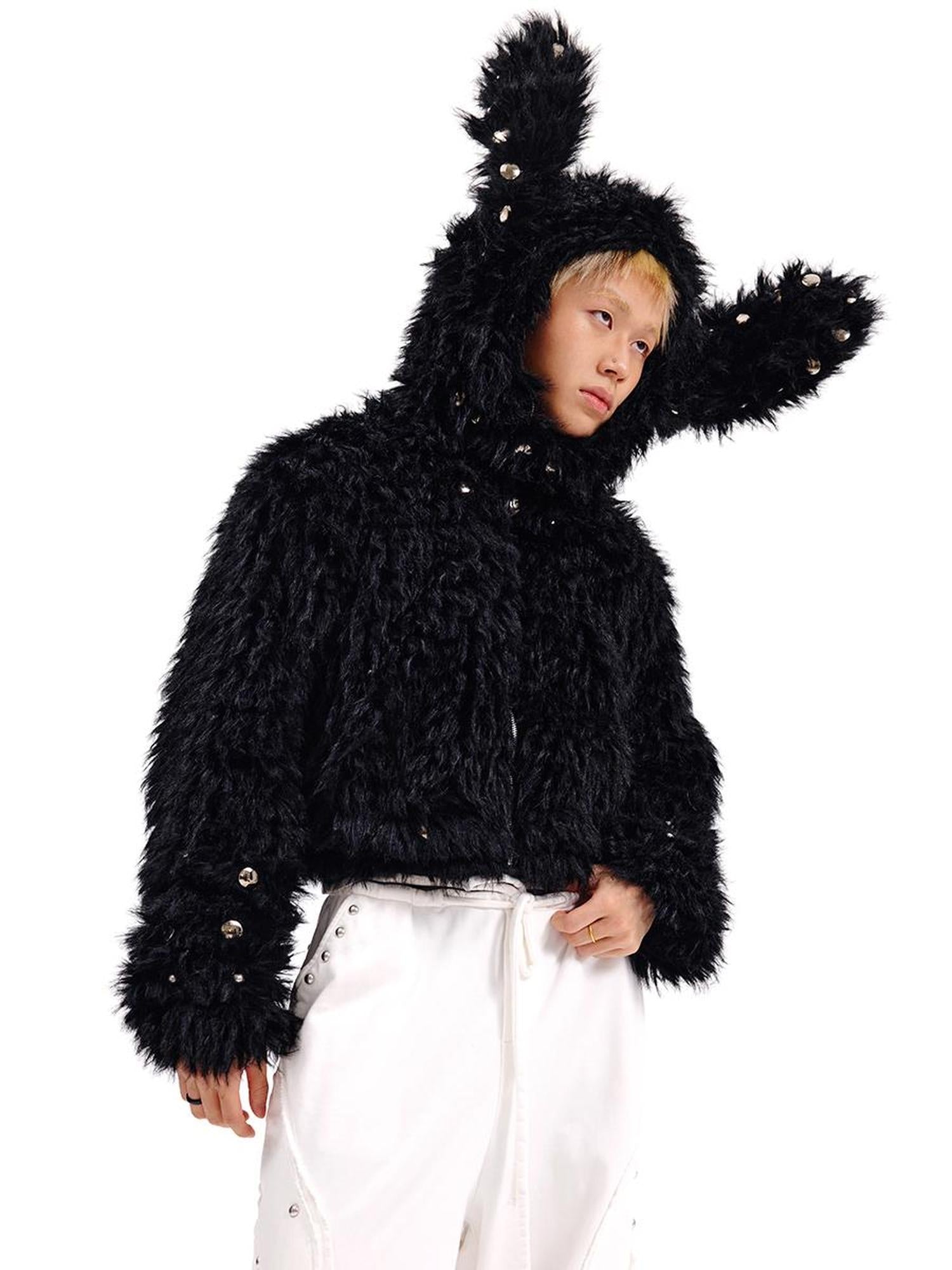 CFIERCE Studded Rabbit Ear Jacket V Neck T Shirt Long Sleeve