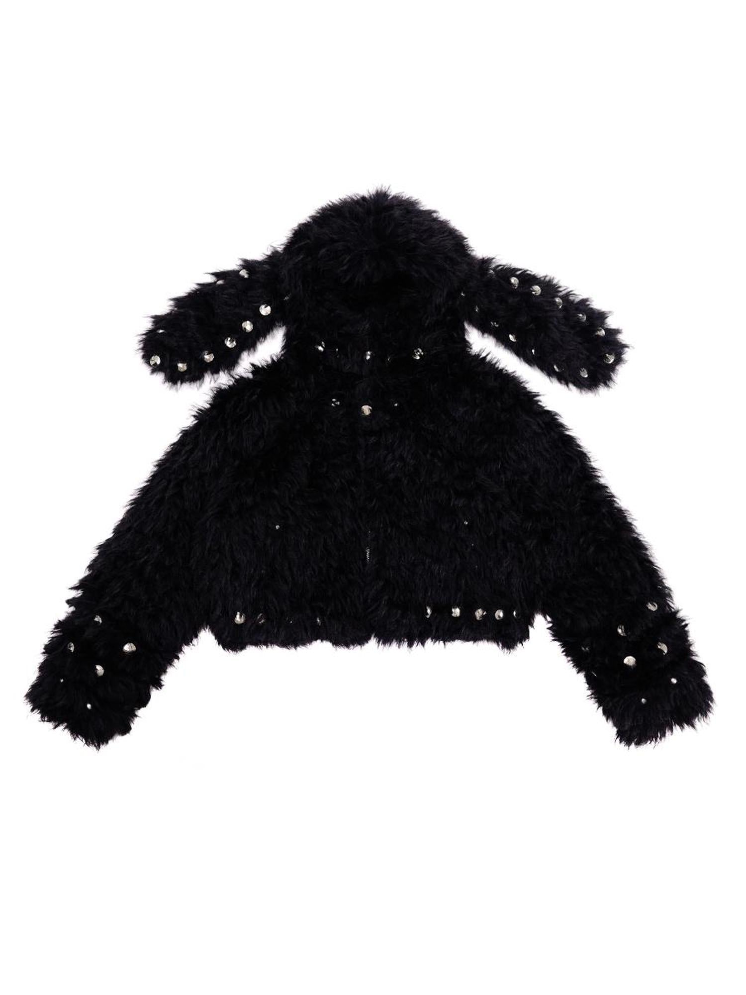 CFIERCE Studded Rabbit Ear Jacket V Neck T Shirt Long Sleeve