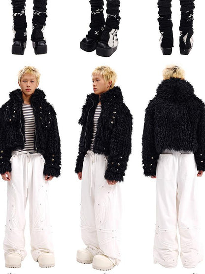 CFIERCE Studded Rabbit Ear Jacket V Neck T Shirt Long Sleeve