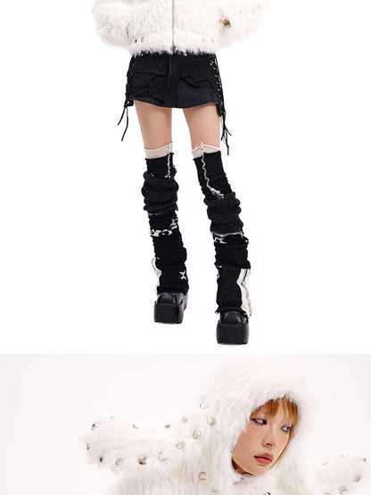 CFIERCE Studded Rabbit Ear Jacket V Neck T Shirt Long Sleeve