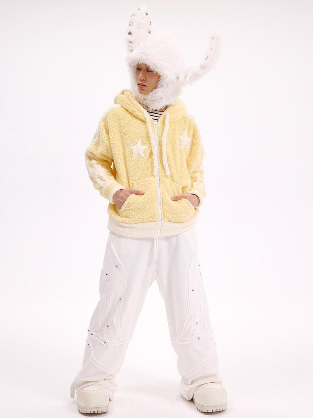 CFIERCE Studded Rabbit Ear Knit Cap