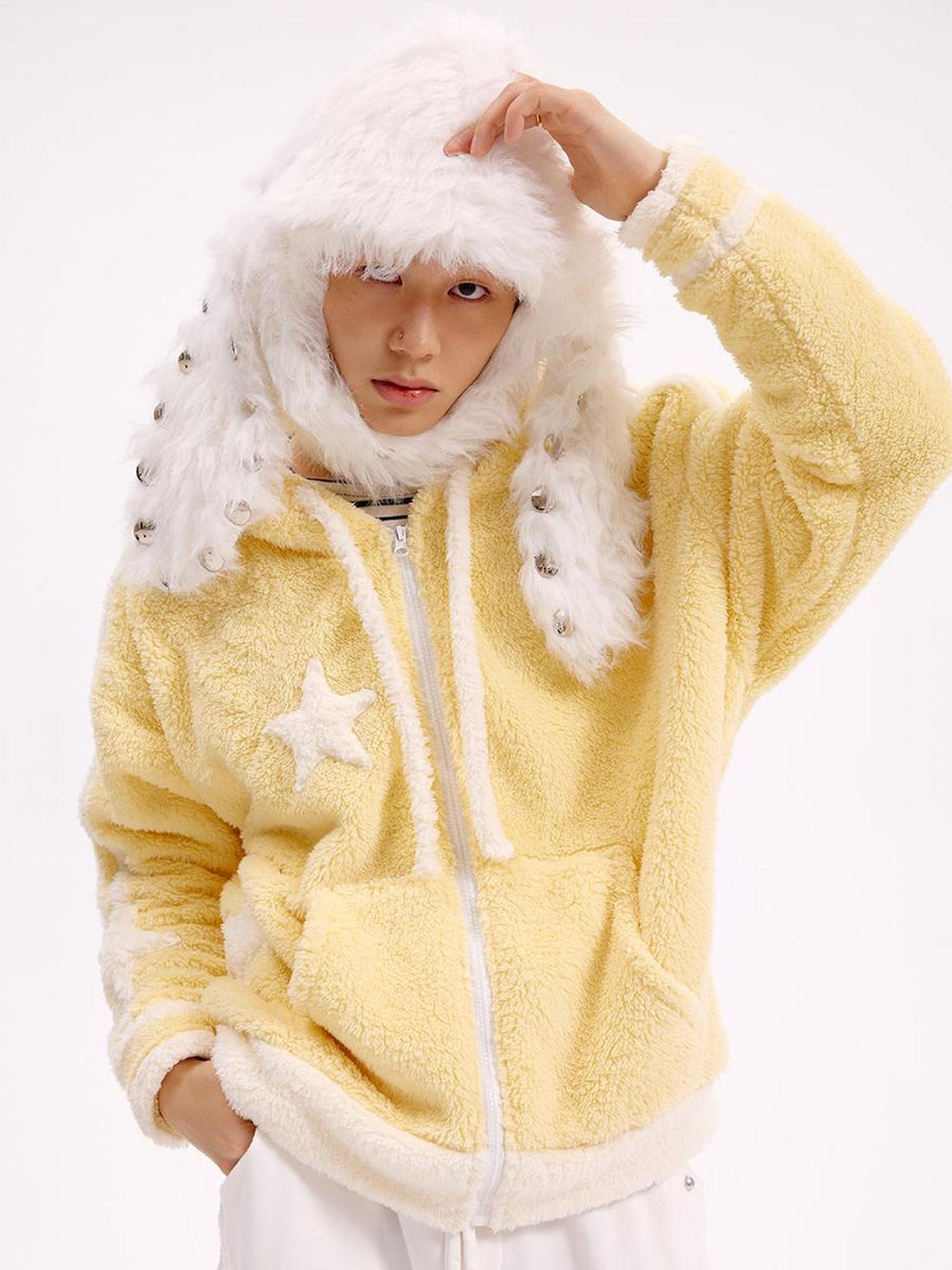 CFIERCE Studded Rabbit Ear Knit Cap