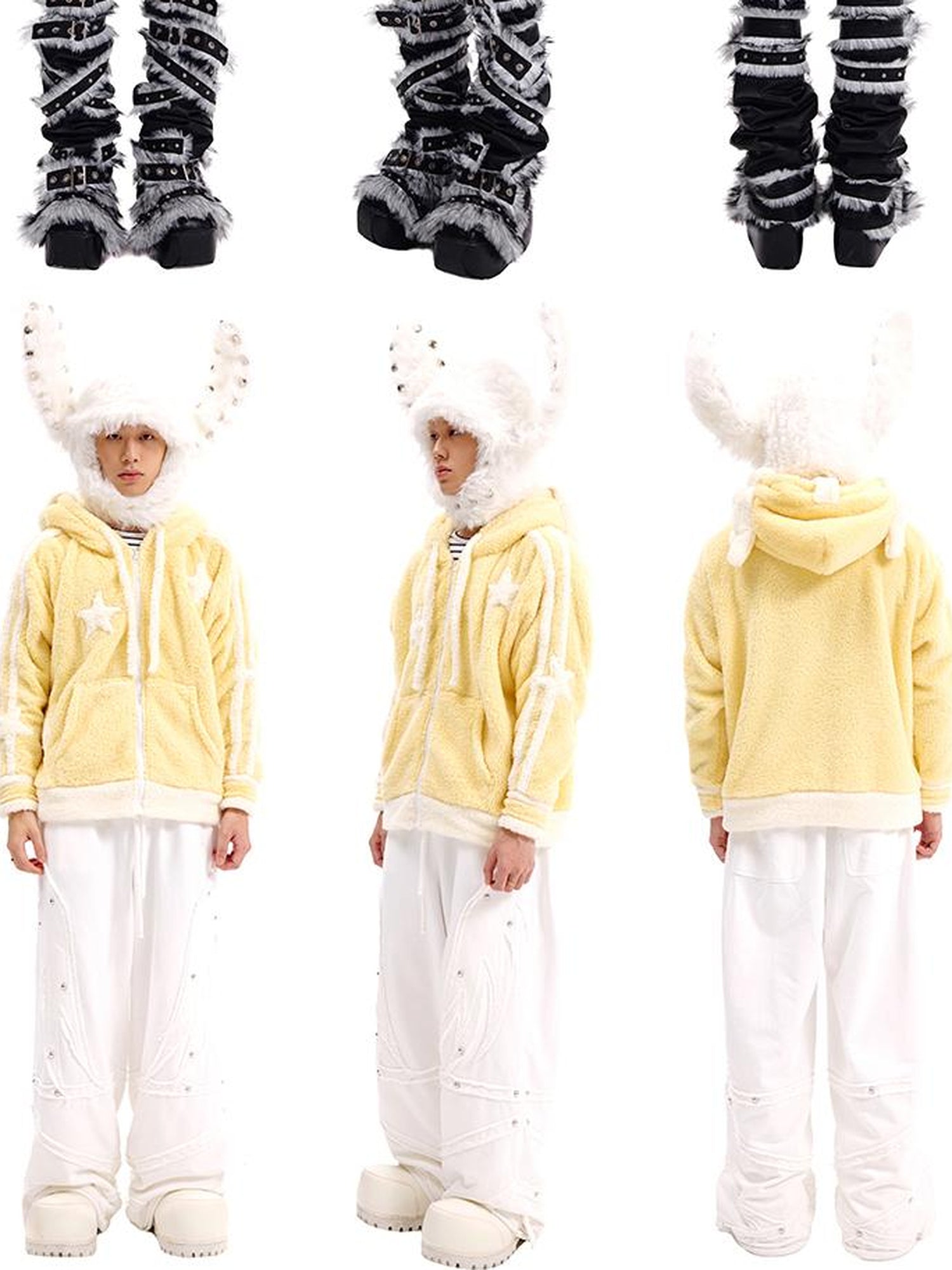 CFIERCE Studded Rabbit Ear Knit Cap