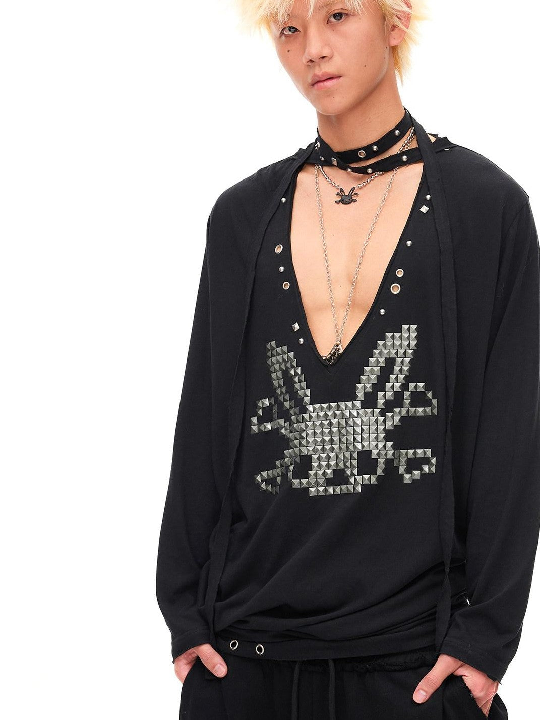 CFIERCE Studded Rabbit Skull Deep V Ruched Women&
