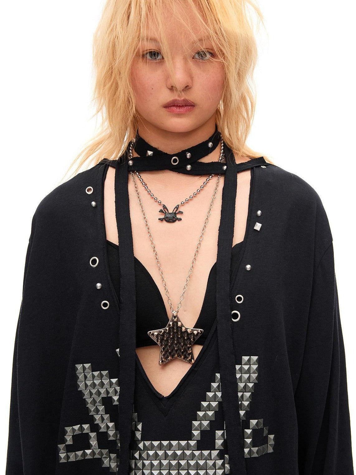 CFIERCE Studded Rabbit Skull Deep V Ruched Women&