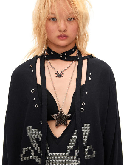 CFIERCE Studded Rabbit Skull Deep V Ruched Women&