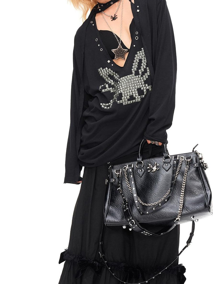 CFIERCE Studded Rabbit Skull Deep V Ruched Women&