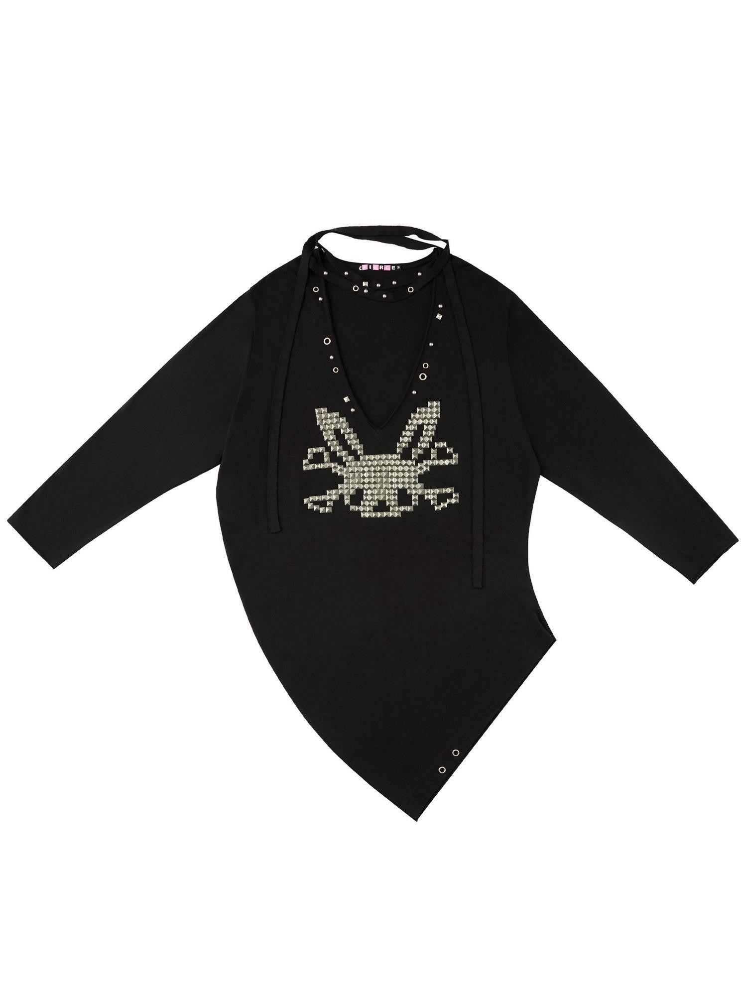 CFIERCE Studded Rabbit Skull Deep V Ruched Women&
