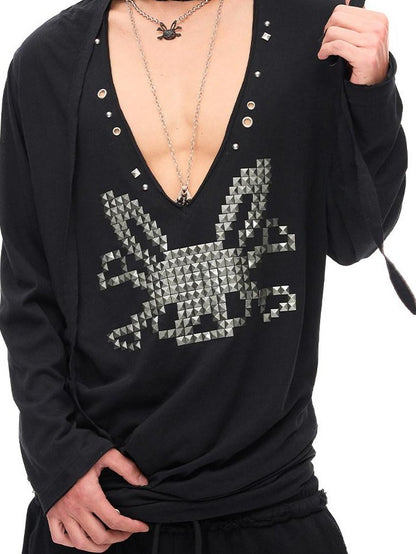 CFIERCE Studded Rabbit Skull Deep V Ruched Women&