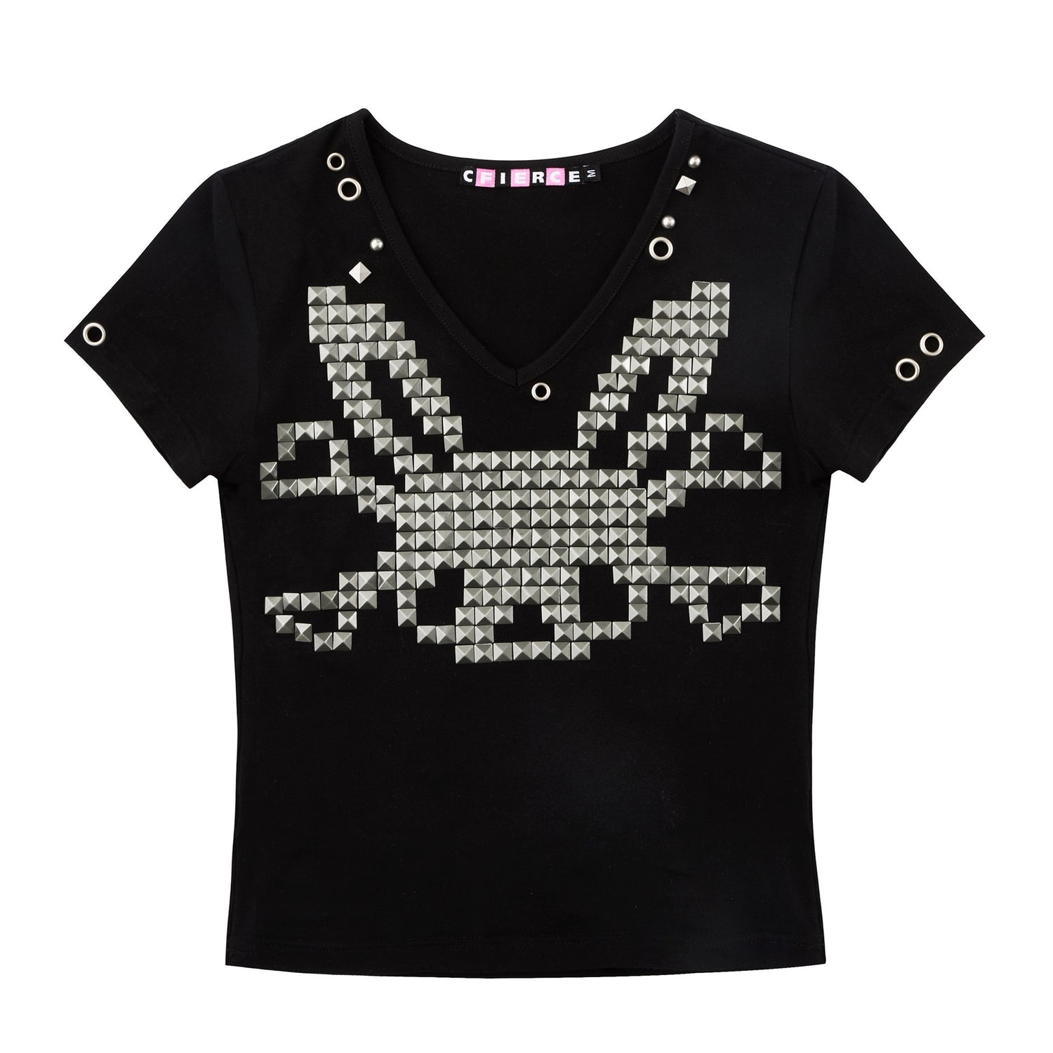 CFIERCE_Studded_Rabbit_Skull_V-neck_Slim_Fit_Women&