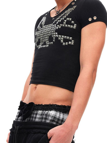 CFIERCE Studded Rabbit Skull V-neck Slim Fit Women&