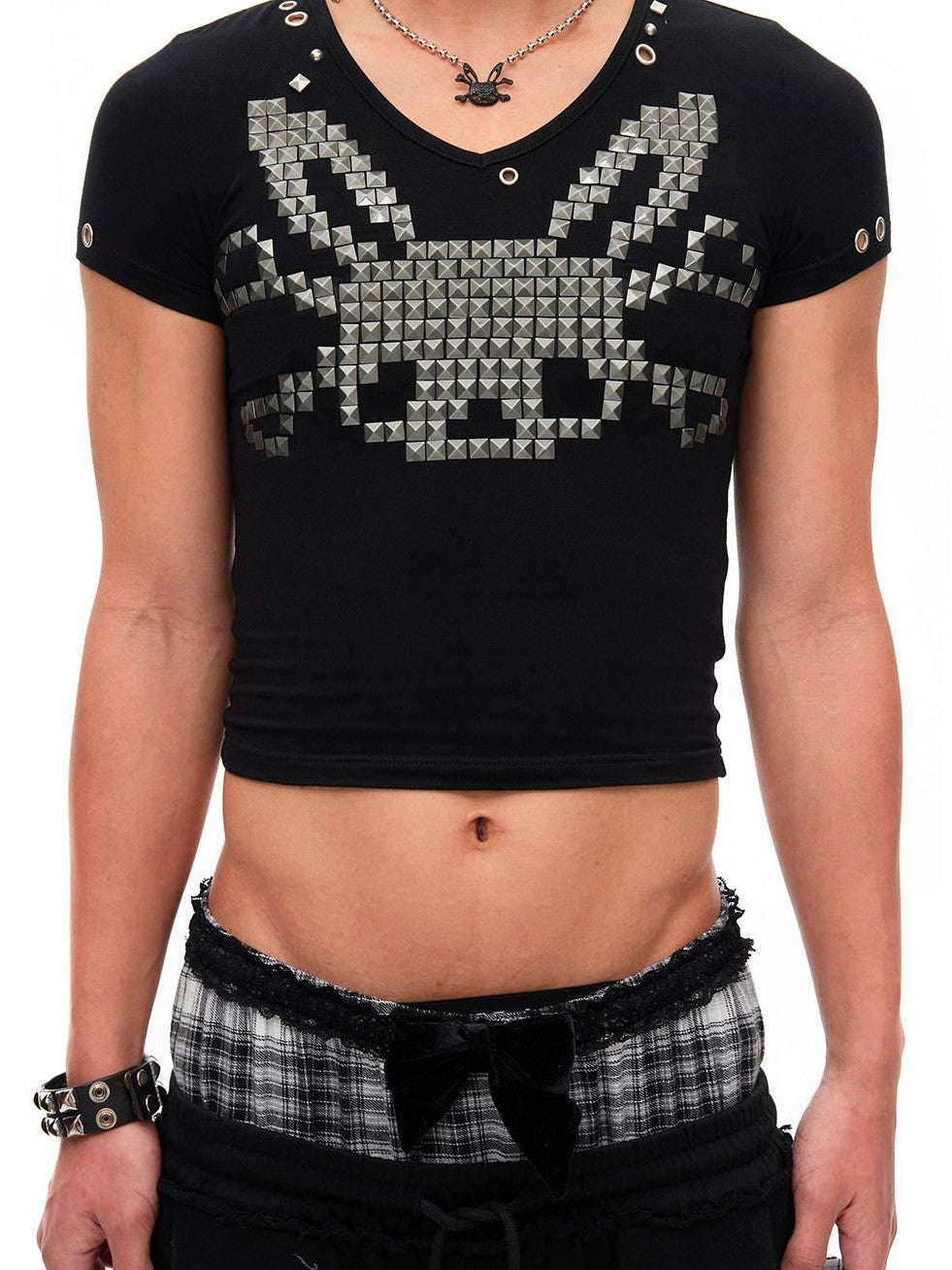 CFIERCE Studded Rabbit Skull V-neck Slim Fit Women&