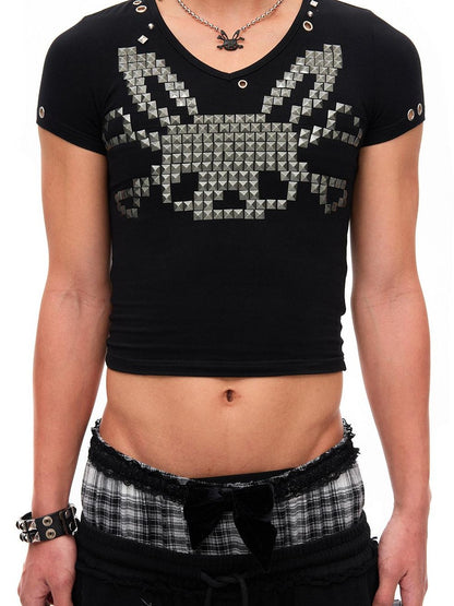 CFIERCE Studded Rabbit Skull V-neck Slim Fit Women&