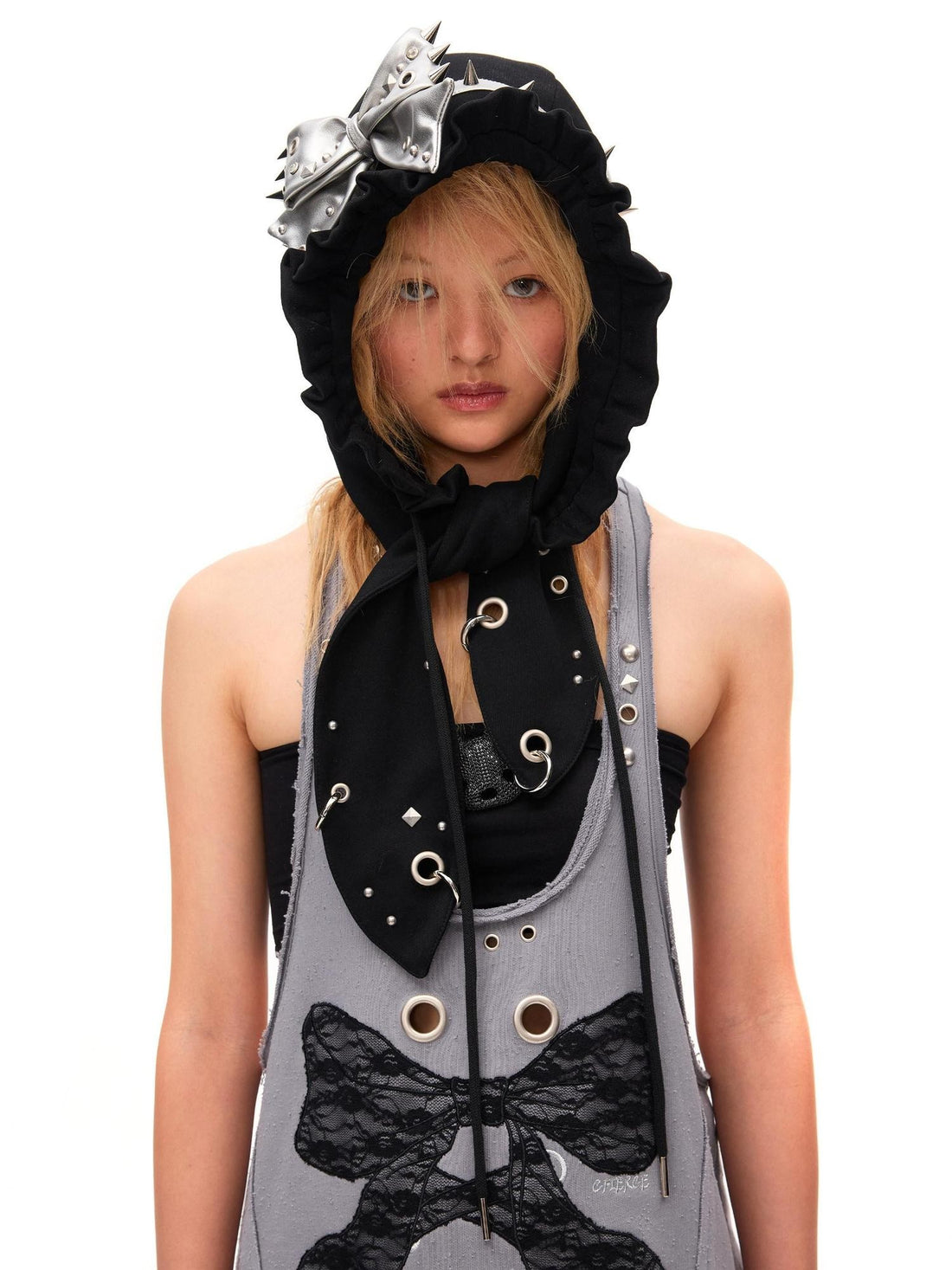 CFIERCE Studded Rivet Bow Rabbit Ear Detail Women&