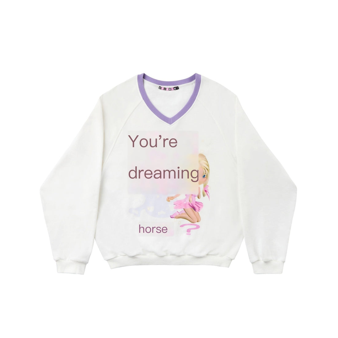 CFIERCE_Text_Print_V-neck_Raglan_Sleeve_Loose_Fit_Mid_Length_Women&