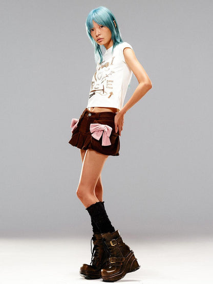 CFIERCE Towel Bow Pleated Skirt