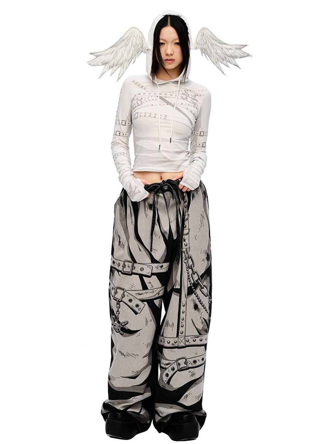 CFIERCE V-Neck T-Shirt Long-Sleeve Angel Wing Top