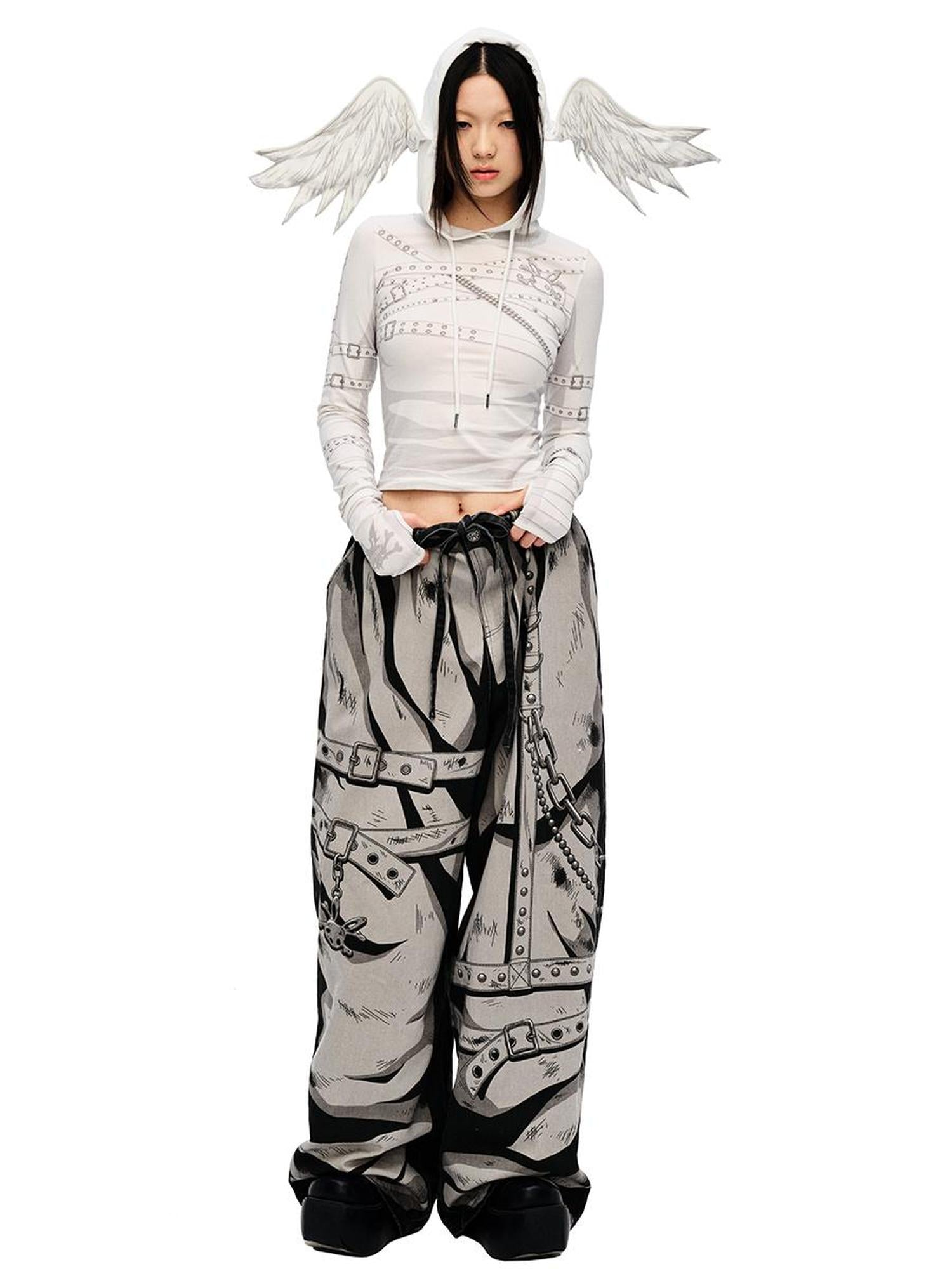CFIERCE V-Neck T-Shirt Long-Sleeve Angel Wing Top