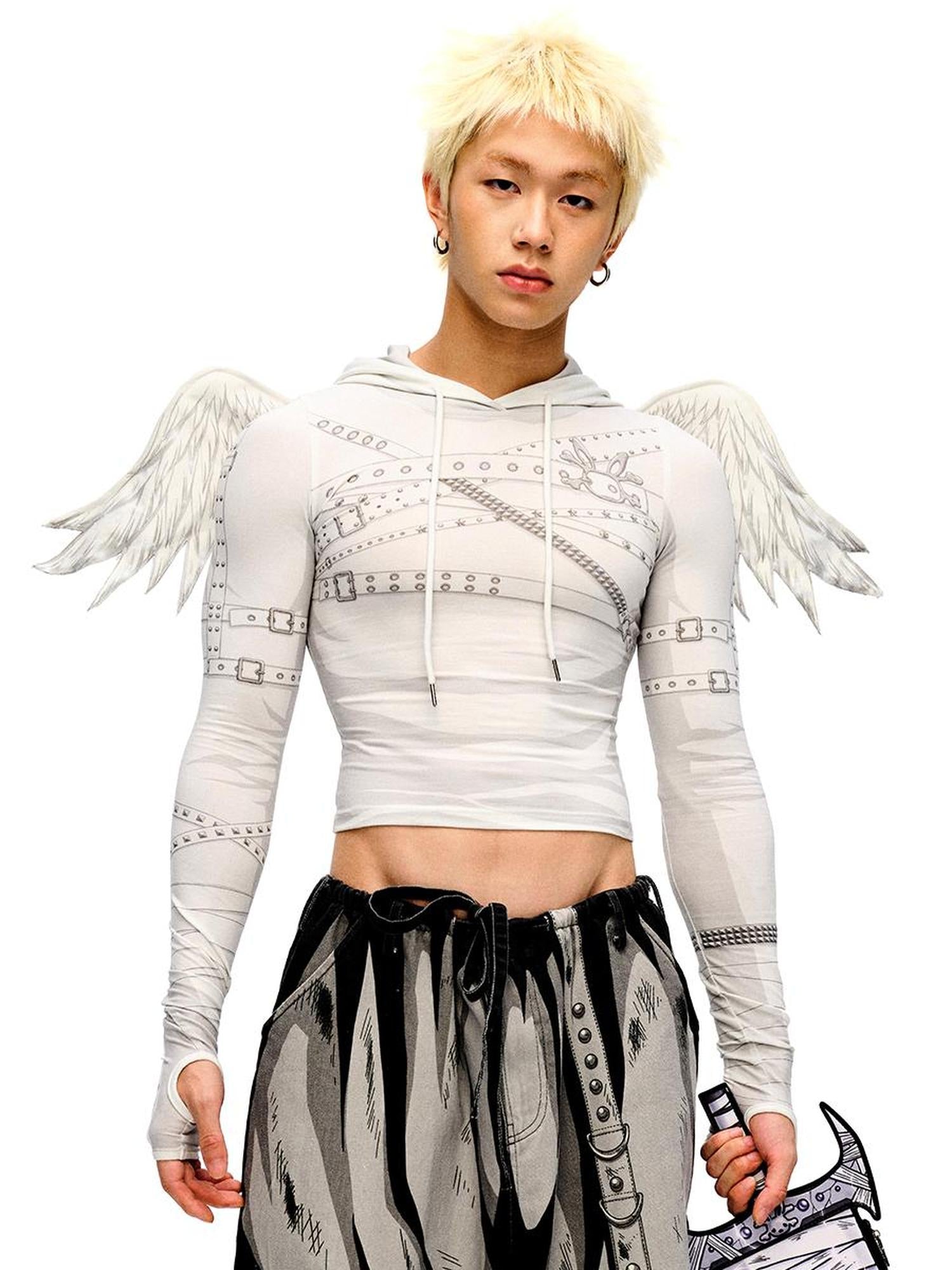 CFIERCE V-Neck T-Shirt Long-Sleeve Angel Wing Top