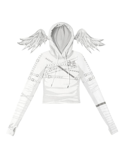 CFIERCE V-Neck T-Shirt Long-Sleeve Angel Wing Top