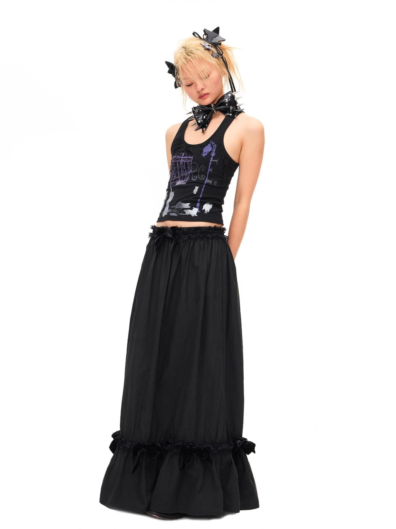 CFIERCE Velvet Bow Pleated Lace Mid Rise Straight Women&
