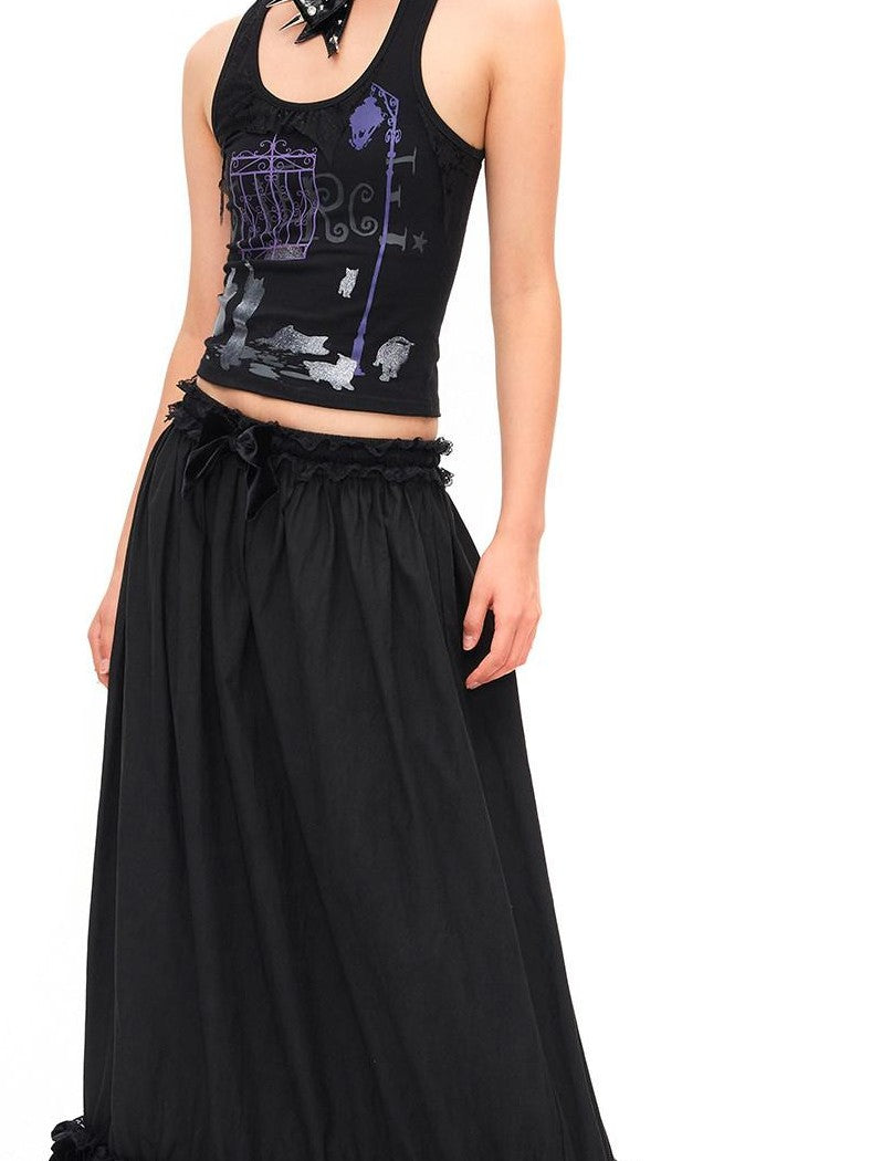 CFIERCE Velvet Bow Pleated Lace Mid Rise Straight Women&