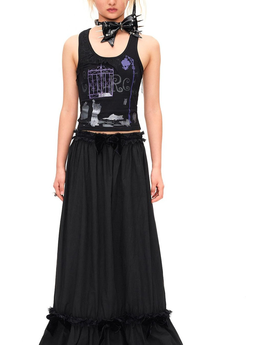 CFIERCE Velvet Bow Pleated Lace Mid Rise Straight Women&