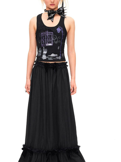 CFIERCE Velvet Bow Pleated Lace Mid Rise Straight Women&