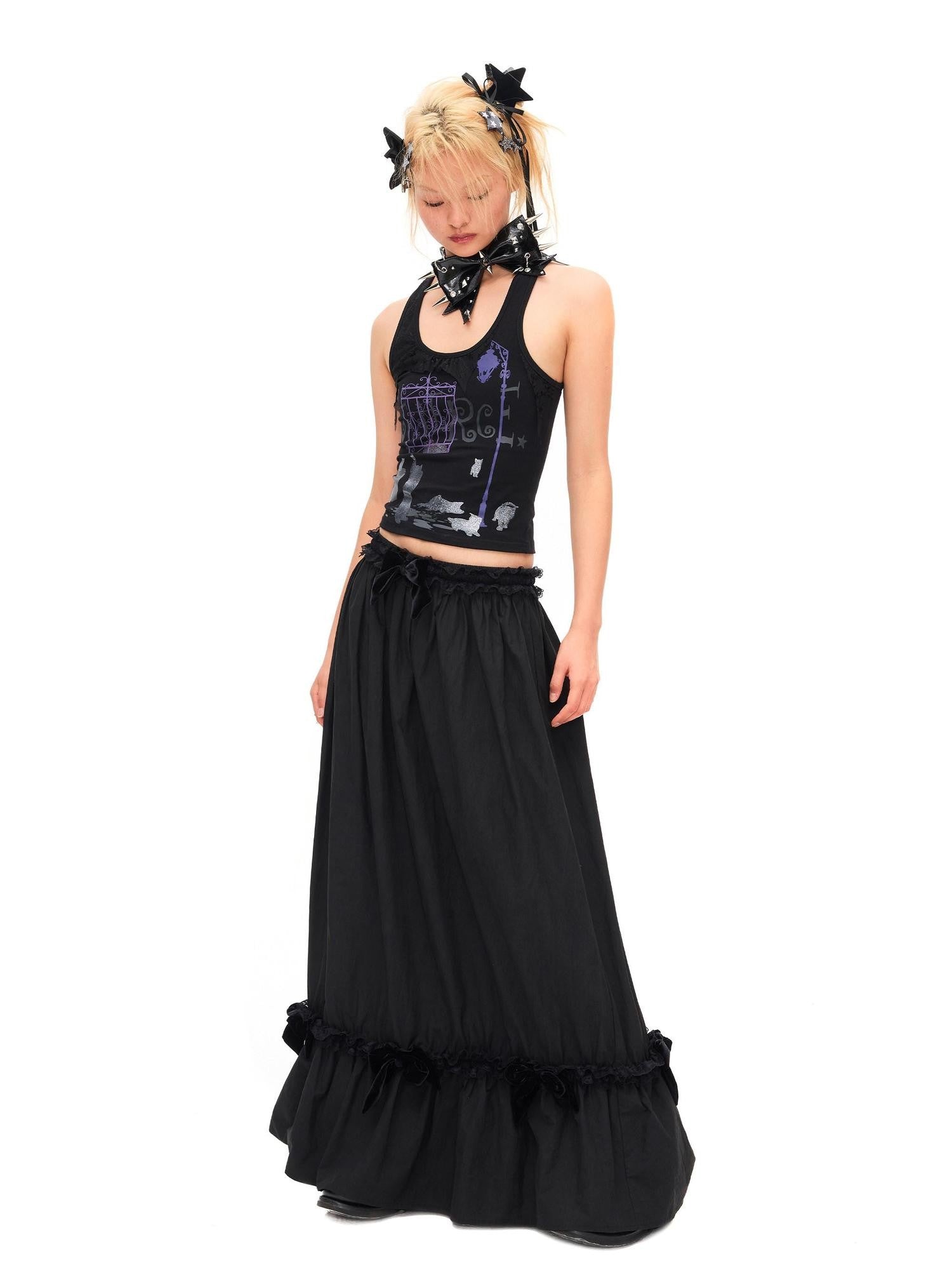 CFIERCE Velvet Bow Pleated Lace Mid Rise Straight Women&