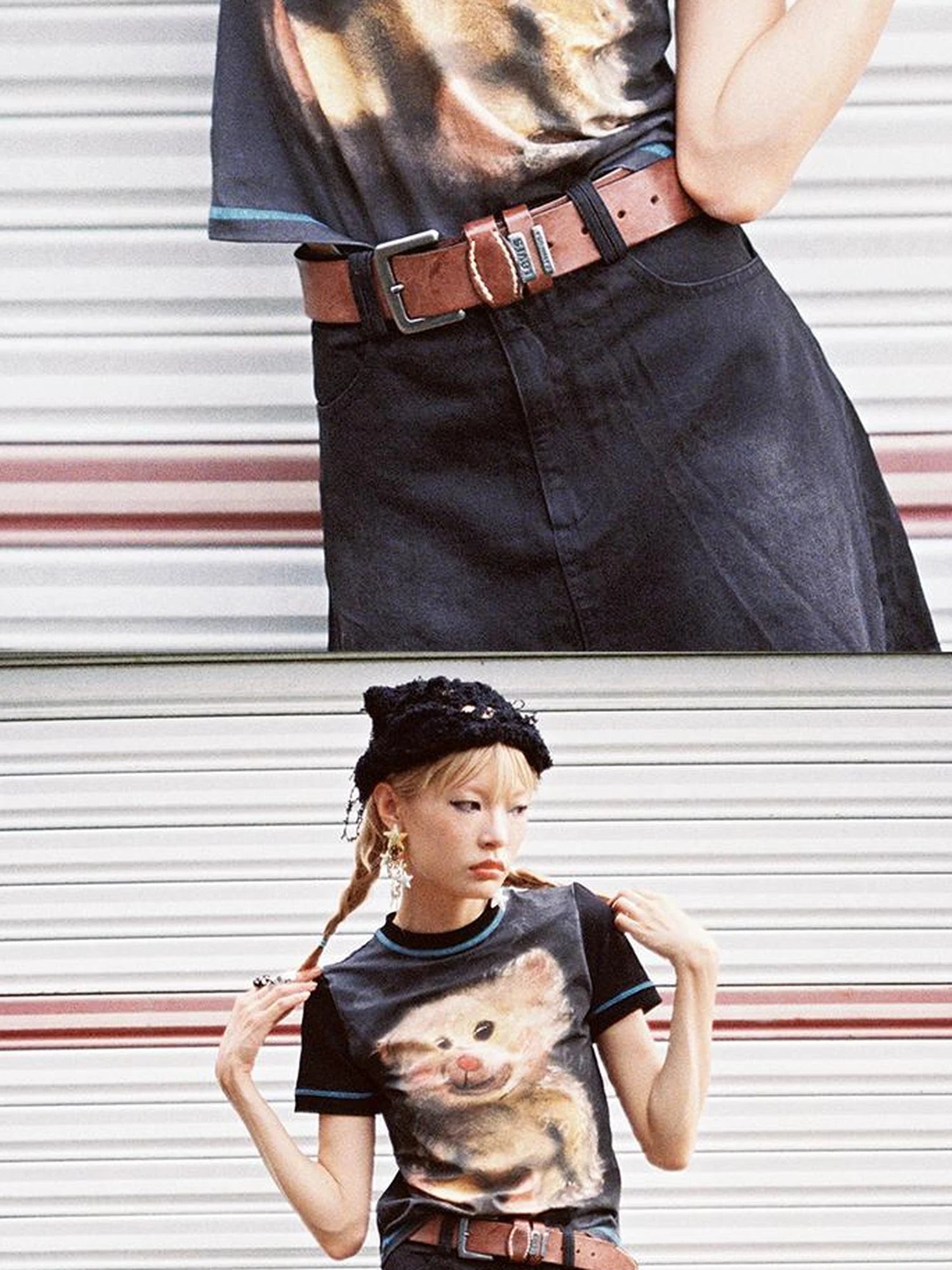 Vintage Bear Graphic Tee Distressed Print Washed Effect