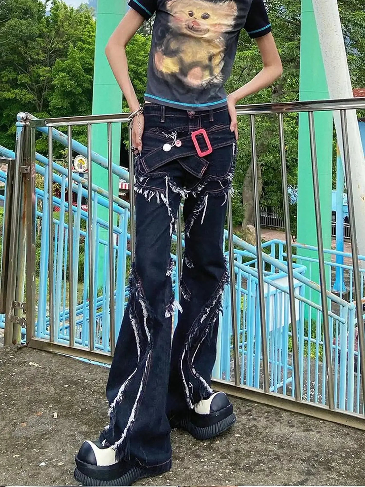 Vintage Bear Graphic Tee Distressed Print Washed Effect