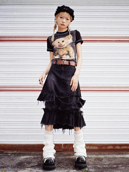 Vintage Bear Graphic Tee Distressed Print Washed Effect