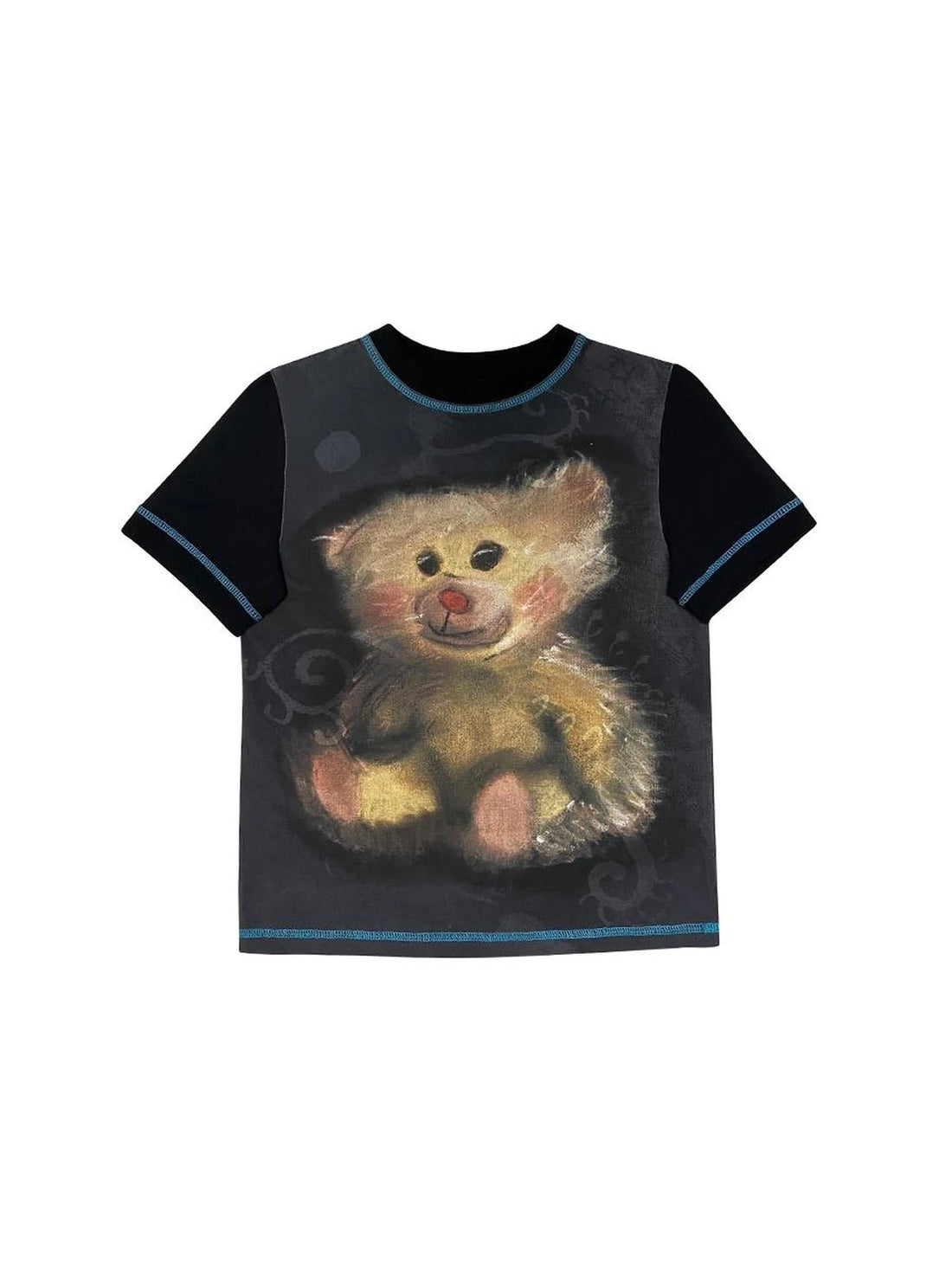 Vintage Bear Graphic Tee Distressed Print Washed Effect