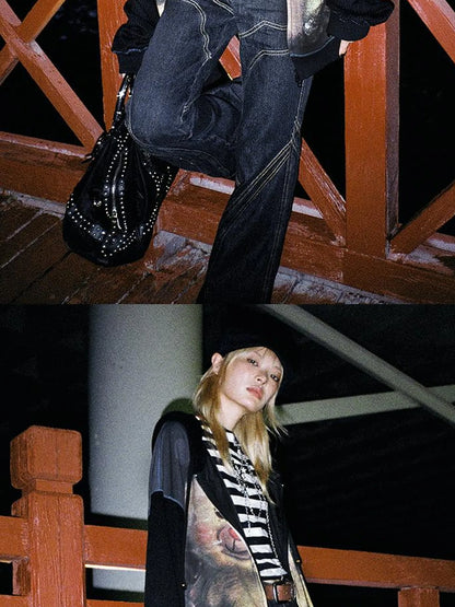 Vintage Bear Print Hooded Sweatshirt