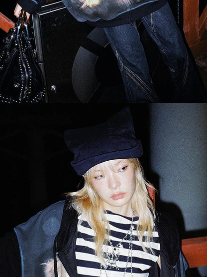 Vintage Bear Print Hooded Sweatshirt