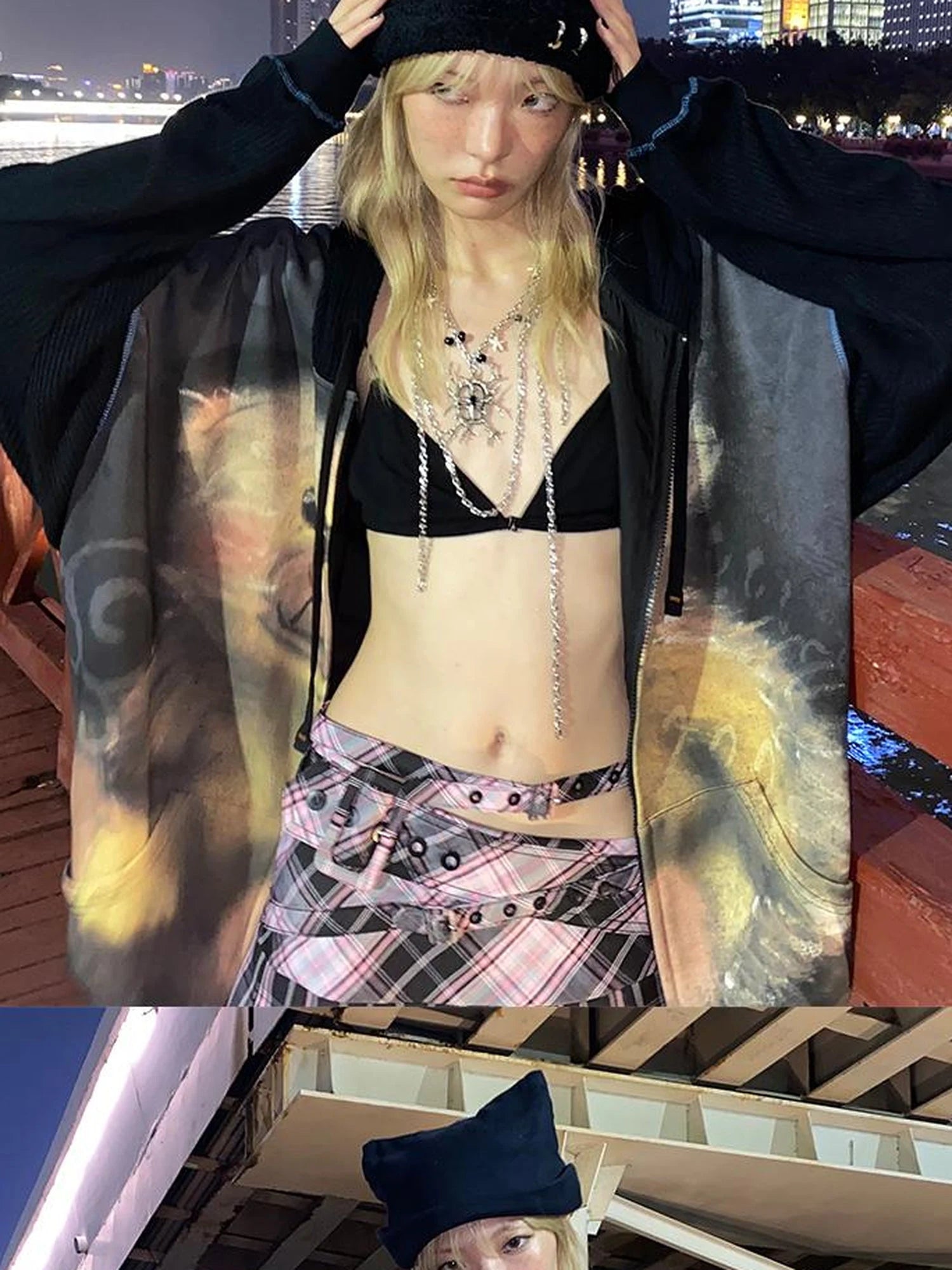 Vintage Bear Print Hooded Sweatshirt