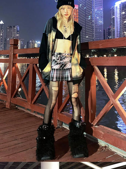 Vintage Bear Print Hooded Sweatshirt