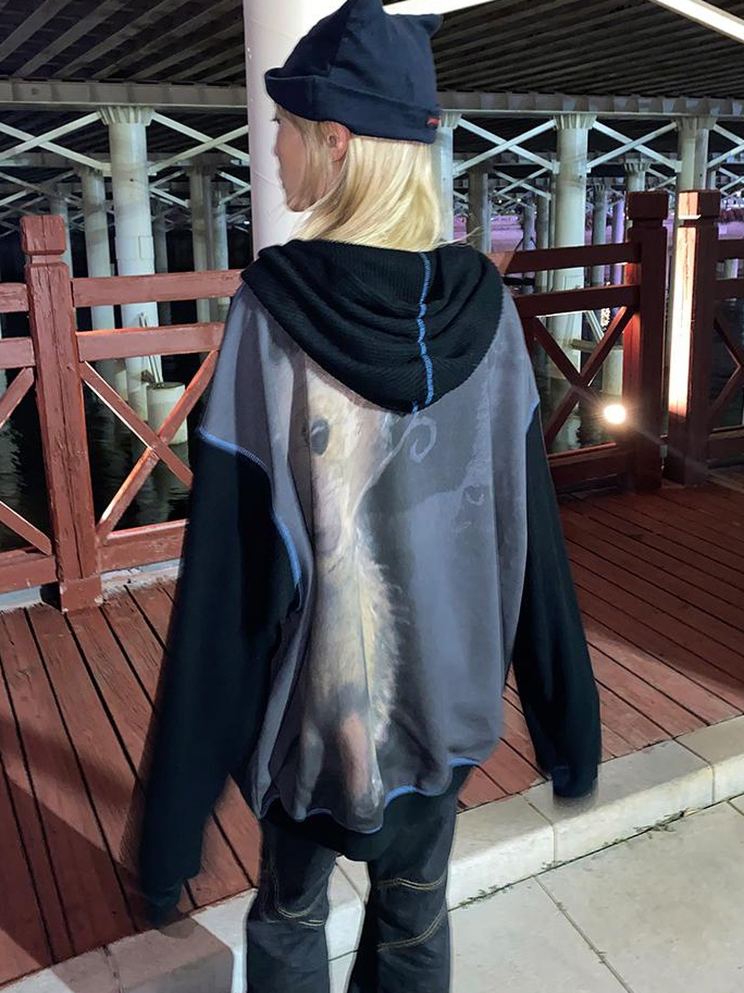 CFIERCE Vintage Bear Print Hooded Sweatshirt
