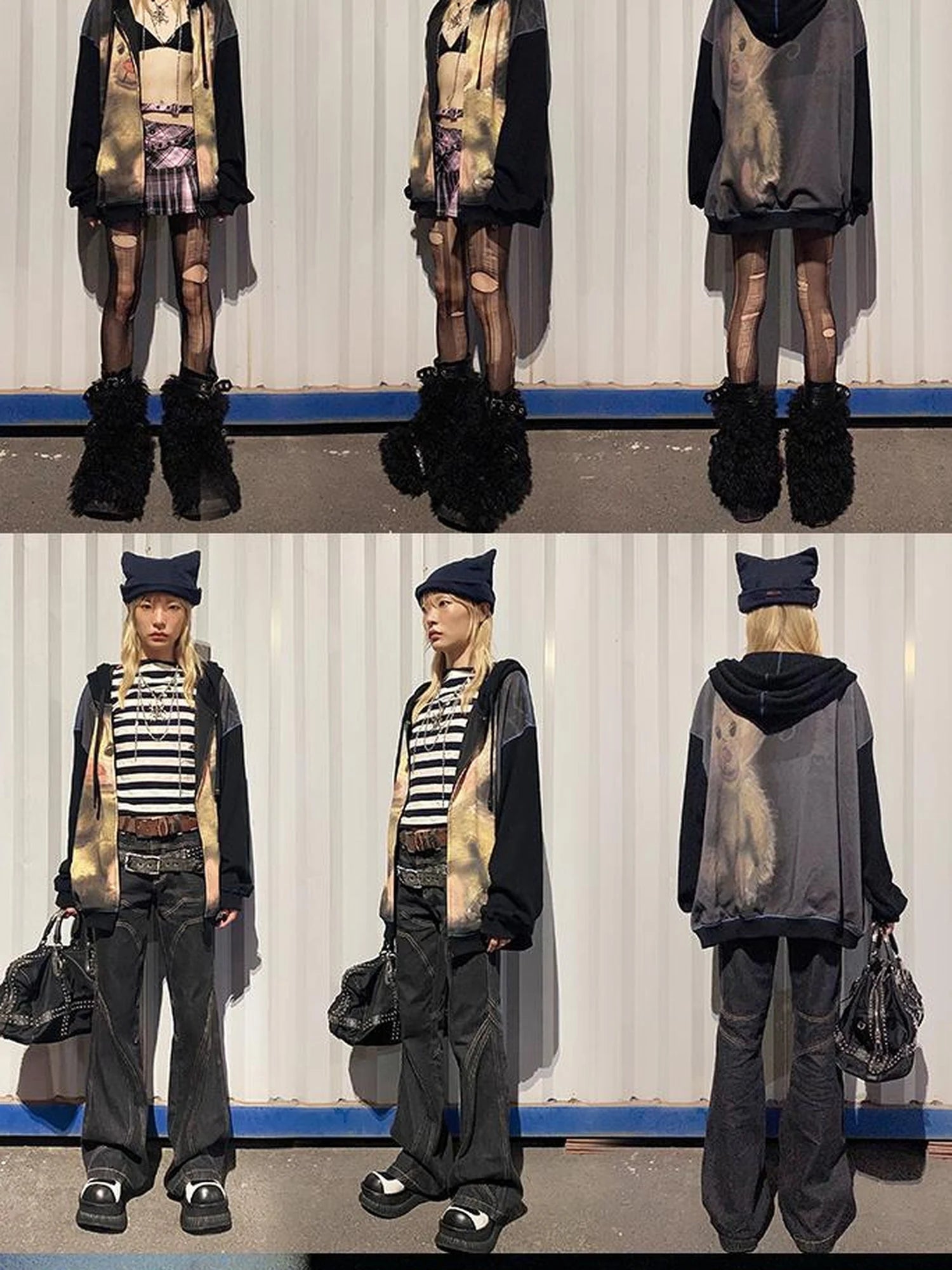 Vintage Bear Print Hooded Sweatshirt