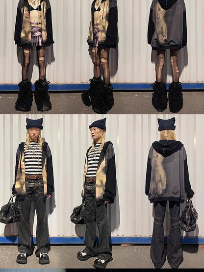 Vintage Bear Print Hooded Sweatshirt